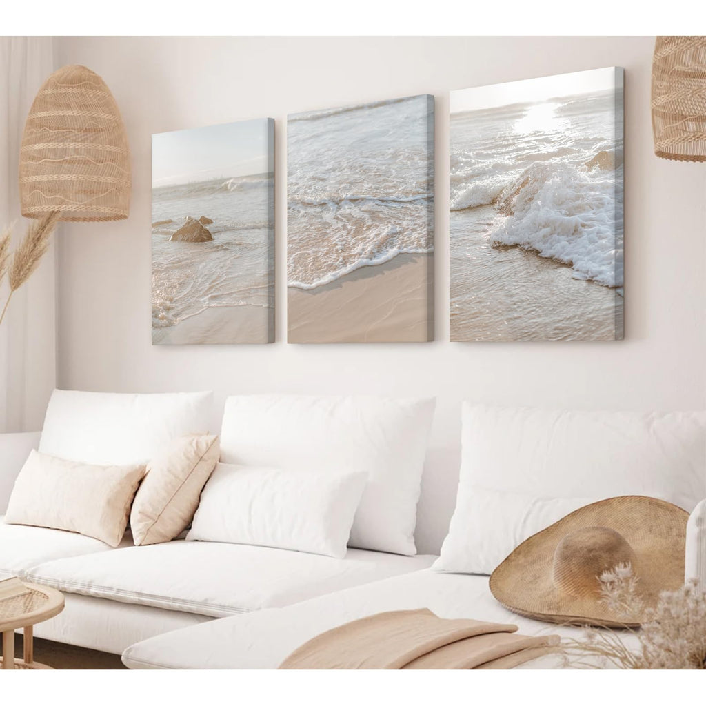 Beach Wall Art Decor Coastal Wall Art Pictures Ocean Canvas Wall Art Beige Beachy Wall Decor Boho Beach Prints Ocean