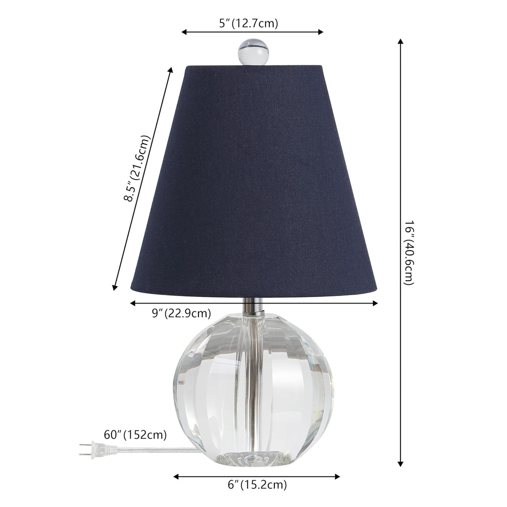 Goddard 16" Crystal Ball Orb Metal LED Table Lamp, Clear/Navy