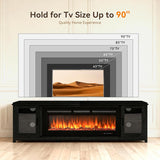 80 Inch Modern Fireplace TV Stand for Living Room, Entertainment Center with 50 Inch Electric Fireplace, Adjustable TV Console and 12-Color LED Lighting, Black