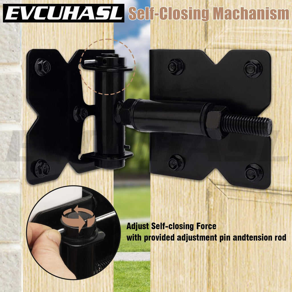 Self Closing Gate Hinges Heavy Duty for Vinyl/Wooden Fence Gates, 90 Degree Adjustable Gate Door Hinges Hardware Kit
