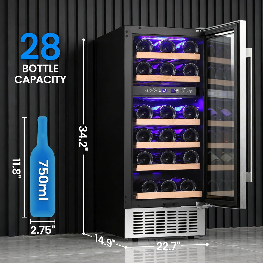 Wine Fridge 15" Wine Cooler Under Counter Beverage Refrigerator Beer Mini Fridge