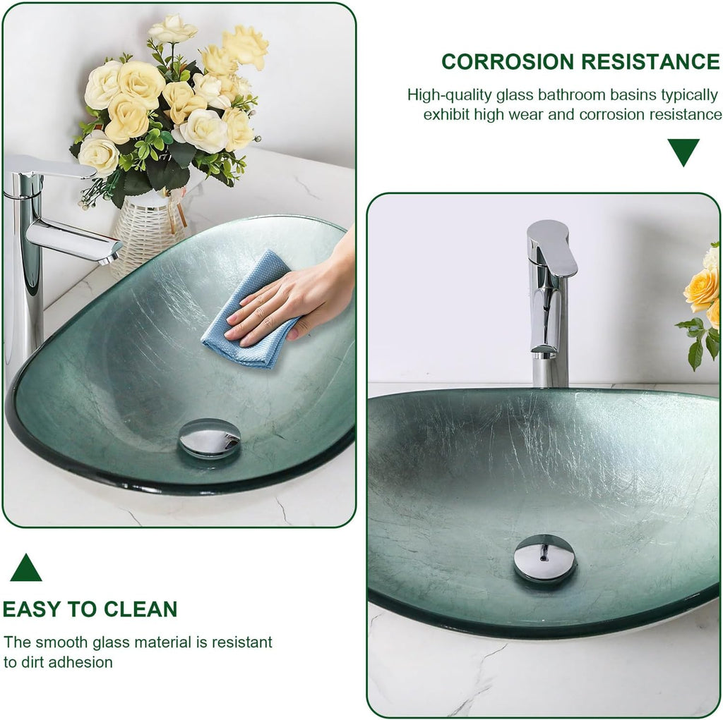 Bathroom Vessel Sink Modern Artistic Tempered Glass Basin Countertop Bowl Sink for Lavatory Vanity Cabinet