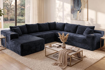 122" Oversized Cloud Sectional Couch, 7 Seater U Shaped Sofa Modular Boneless Couch with Chaise | Deep Seater | Cup