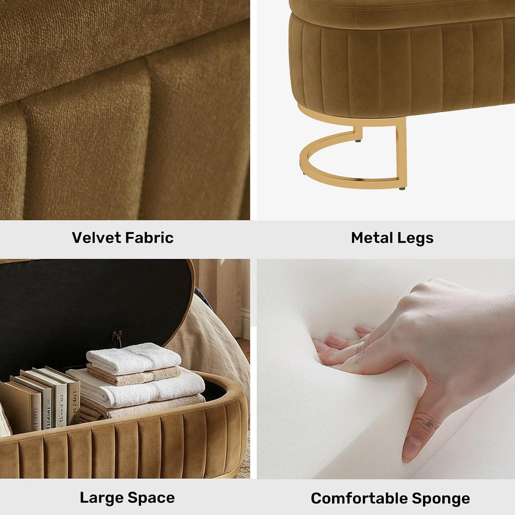 65" Velvet Storage Ottoman Bench End of Bed Entryway Coffee | Velvet Large Storage Solid Wood with Metal Leg 300 lbs