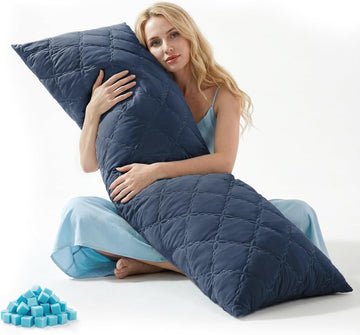 Cooling Body Pillow, Memory Foam Filled, Navy Blue, 20x54 Inches | Soft & Cool-Touch Quilted Nylon-Spandex Cover