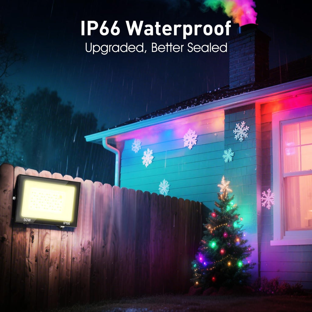LED Flood Light Outdoor, 50W Color Changing RGB Flood Light, IP66 Waterproof Outdoor Landscape Lights Stage Lights