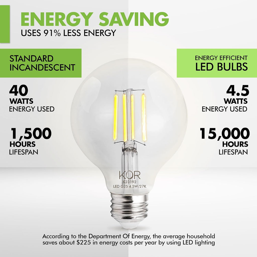 G25 LED Globe Light Bulbs, 40W Equivalent, 2700K, Dimmable, 4-Pack