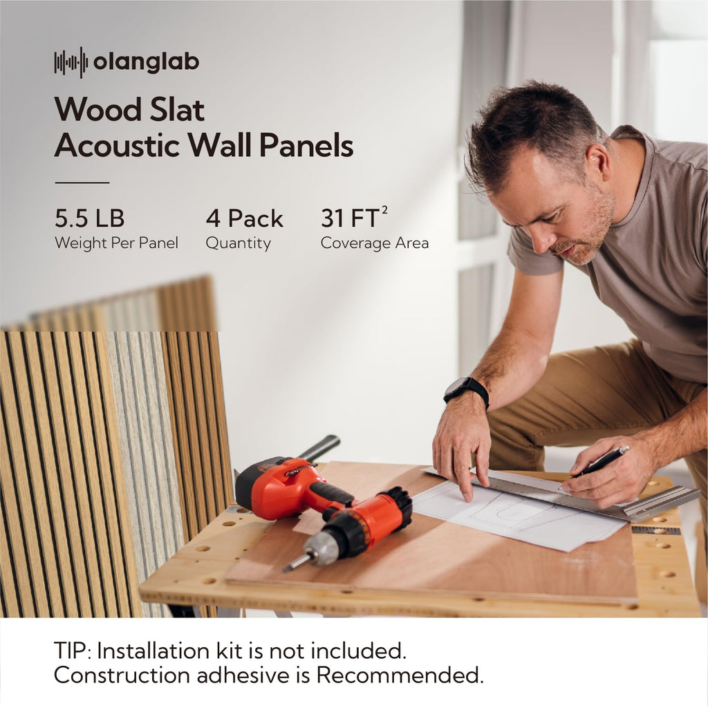 Wood Slat Wall Panels 4 Pack, Acoustic Wall Panels, 47.24'' x 23.62" Each 3D Wall Panels for Interior Wall Decor