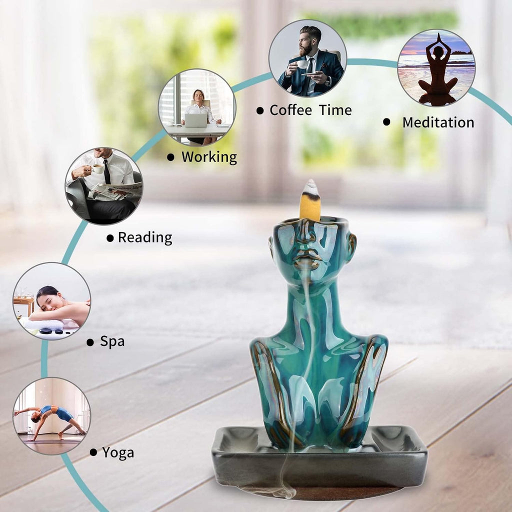 Statue Backflow Incense Holder Waterfall Aromatherapy Ornament Blue