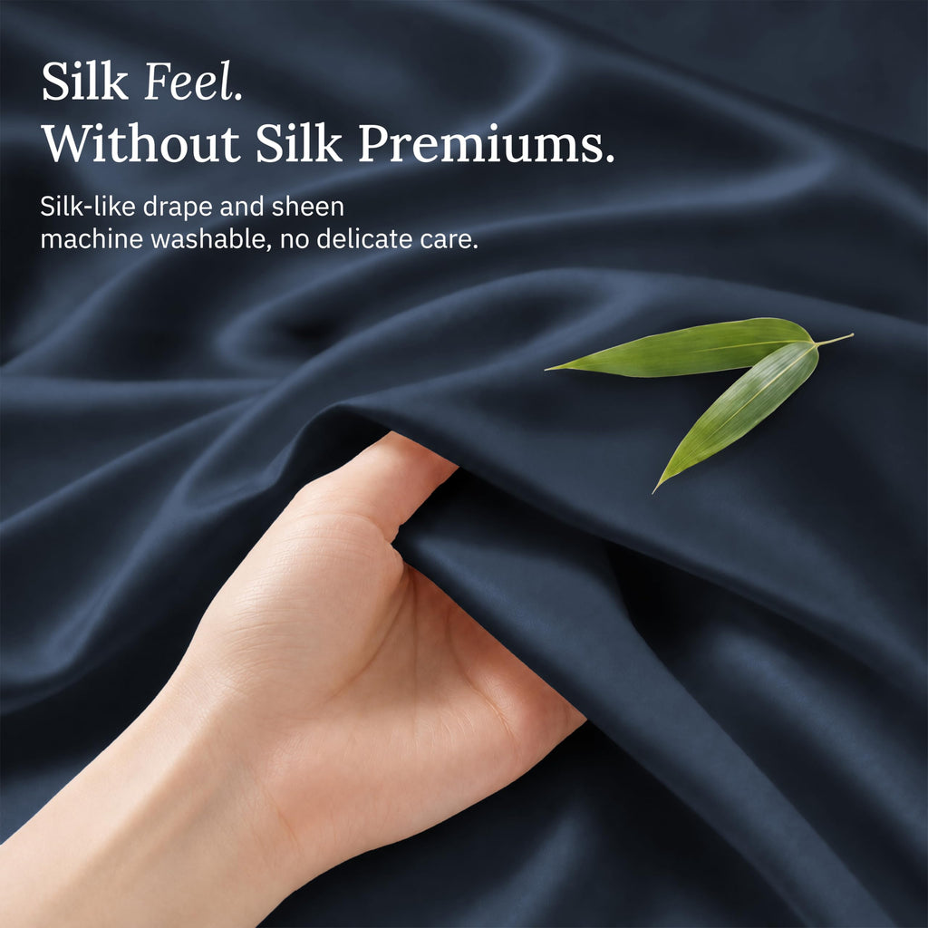 100% Viscose from Bamboo Sheets Queen Size, Navy Blue