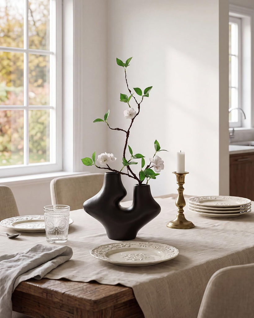 Vase with Greenery - 1 Pcs 22'' Artificial Stems with Buds in Ceramic Vase, Potted Plant Indoor Fake Plants Bathroom
