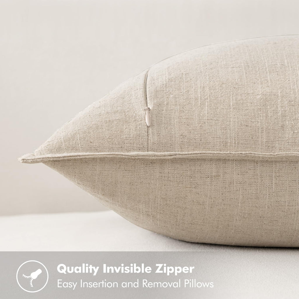 Decorative Linen Pillow Covers 20x20 Inch Natural Beige Boho Farmhouse Neutral Couch Throw Pillows