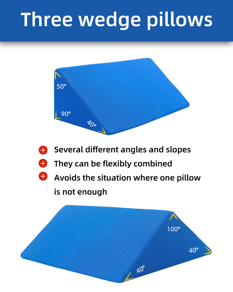 Positioning Wedge Pillow for Side Sleeping (3 in 1), 40 Degree Triangle Bed Wedges & Body Positioners for Back Pain