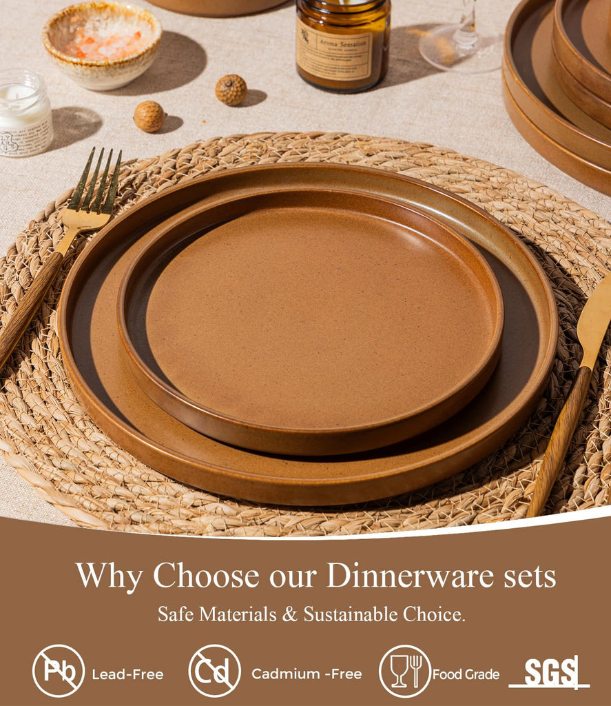 Stoneware Dinnerware Sets for 4,12-Piece Matte Plates and Bowls Set