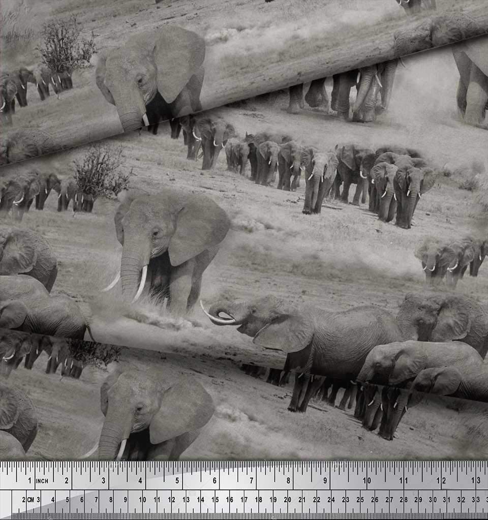 Cotton Jersey Grey Fabric - by The Yard - 58 Inch Wide - Tree & Elephant Animal Fusion Textile - Nature-Inspired