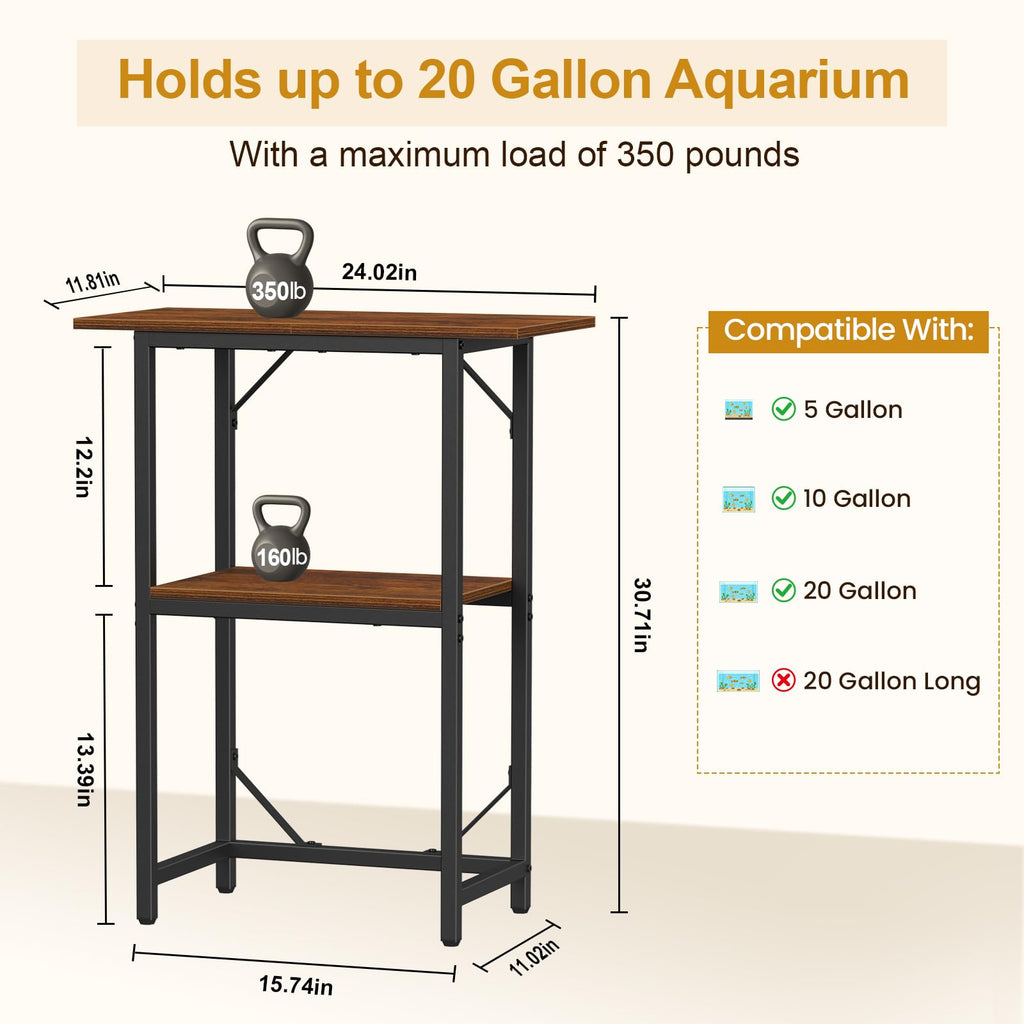 10-20 Gallon Fish Tank Stand, Aquarium Stand 2-Tier Storage Shelves, Heavy Duty Terrarium Stand Fish Tank Shelf, 24"