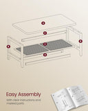 2-Tier Coffee Table, Rectangular Living Room Table, with PVC Rattan Storage Shelf, Rounded Corners, Easy Assembly