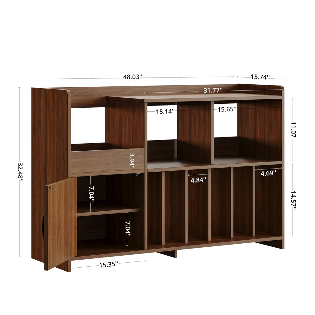 48" Mid-Century Modern Record Player Stand with Door, Walnut