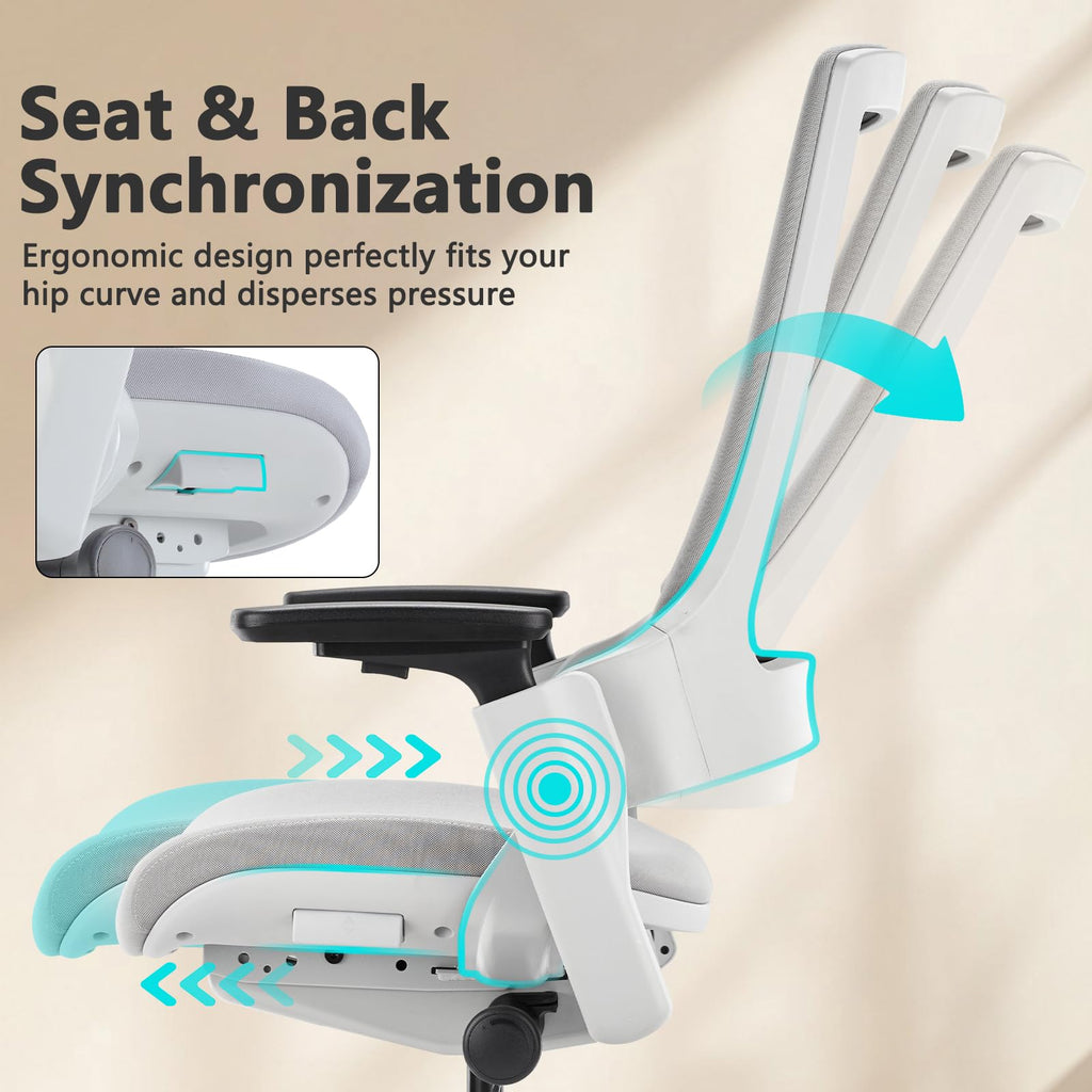 Inspired Leap Style Ergonomic Office Chair — Light Grey Mesh, Flex Back, Adjustable Seat Depth