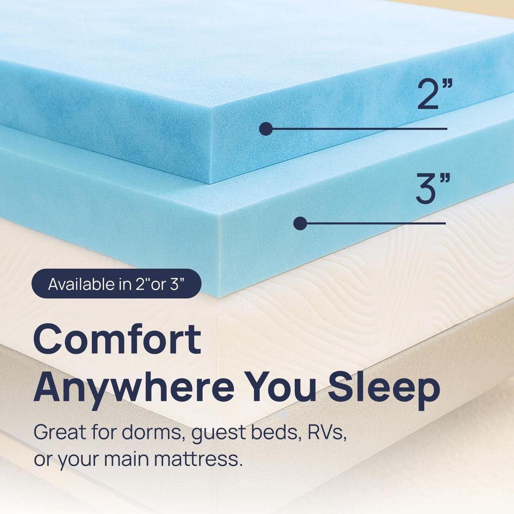 Gel Swirl Memory Foam Mattress Topper - 2 Inch, Pressure Relieving, Cooling Comfort - Made in the USA & CertiPUR-US