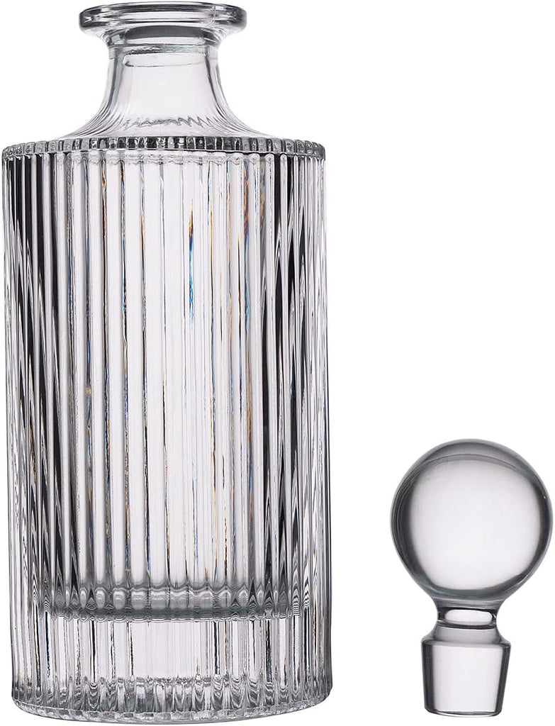 Whiskey Decanter with Glass Stopper 27 oz Round Ribbed Decanter