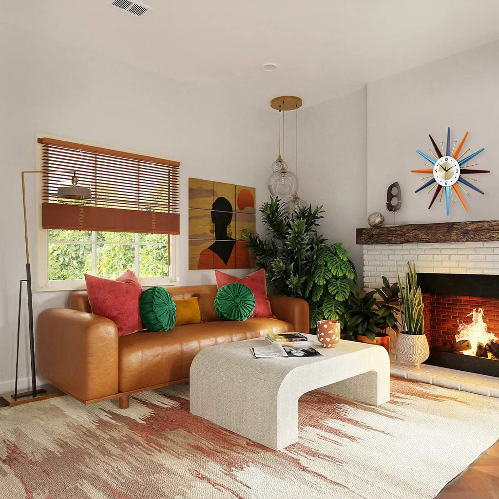 Large Wall Clock 27.5 Inch Mid Century Wall Clocks Starburst Clock Non Ticking Battery Operated 3D Wall Clocks Home
