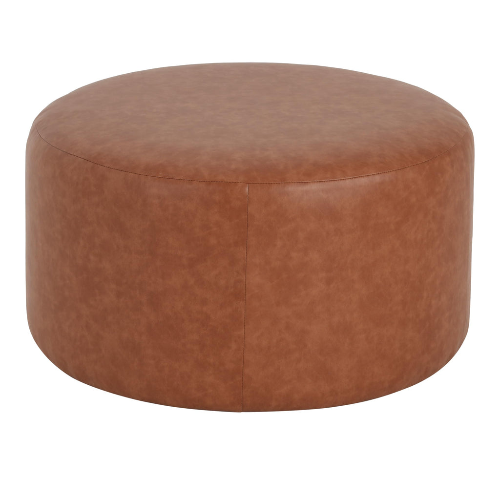30.25" Modern Upholstered Round PU Leather Ottoman, Multifunctional Extra Seat, Side Table, Foot Rest, Stuffed Pouf