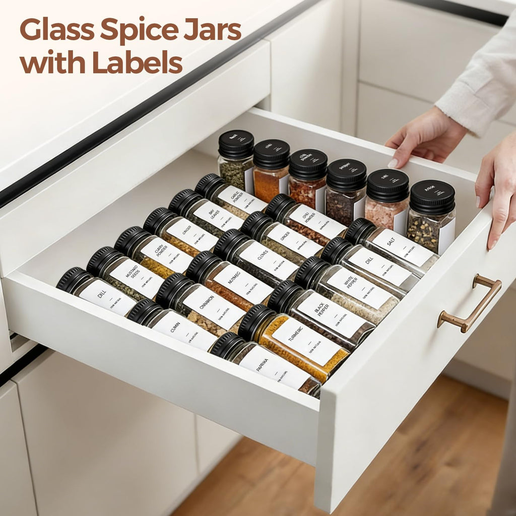 Glass Spice Jars with with Labels 4 oz 24 Pack Small Square Bulk Set