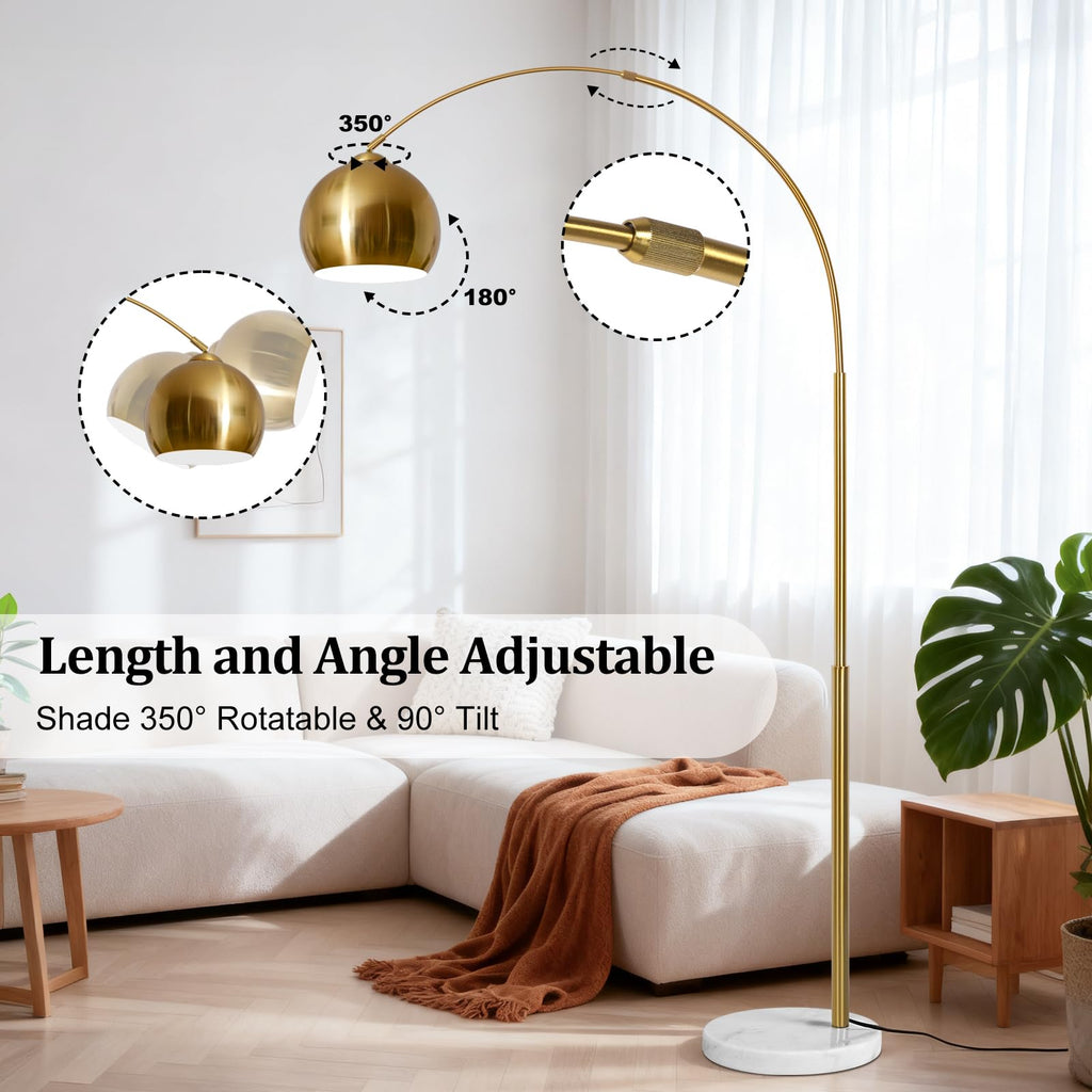 77" Arc Floor Lamp, Upgraded Gold Standing Lamp with Remote