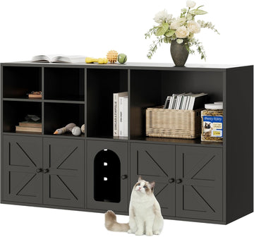 Cat Litter Box Enclosure for 2 Cats, Hidden Litter Box Furniture