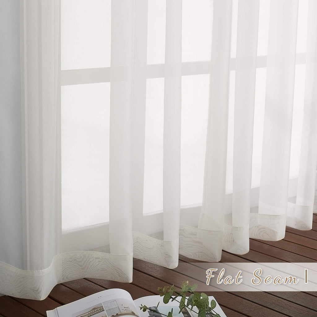 Living Room Window Curtains Sheer Textured Extra 108" Long, Grommet Casual Voile Sheer Airy Window Treatments for