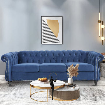 Three-Seat Velvet Sofa, Large Sofa Classic Tufted Chesterfield Settee Modern 3 Seater Couch Furniture Tufted Back