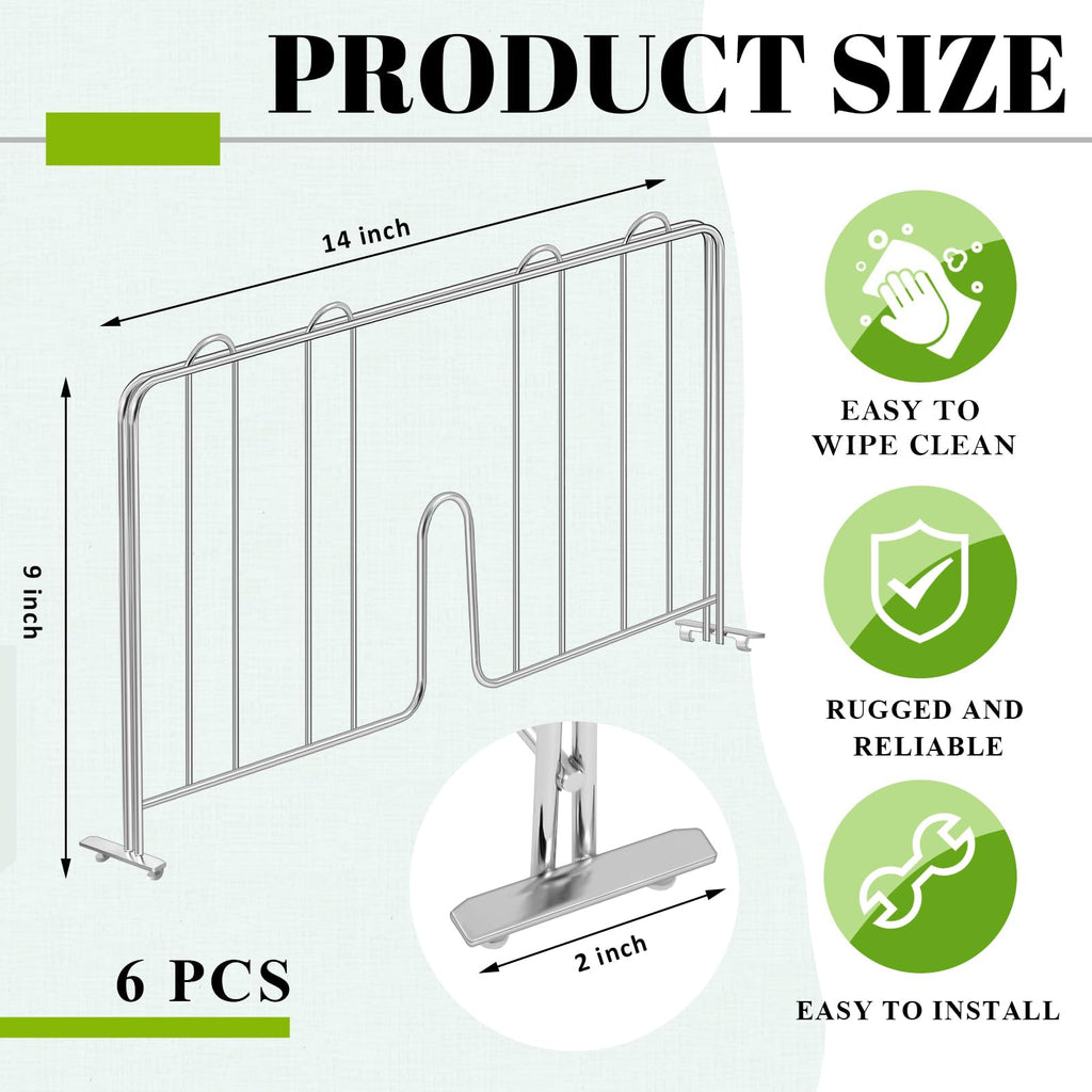 6 Pcs 14" W X 9" H Wire Shelf Divider for Wire Shelves, Silver