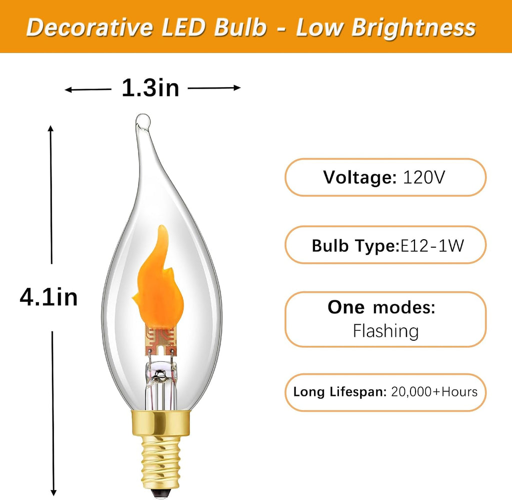 Flickering Flame Light Bulbs,E12 Flicker Candelabra Flame LED Bulb,2Pack