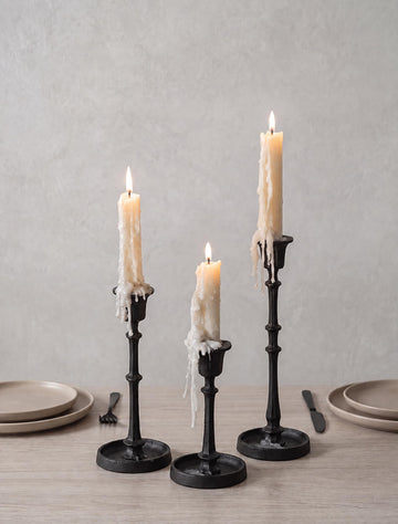 Black Taper Candle Holders: Set of 3 Vintage Cast Iron Candlesticks