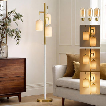 Wood Floor Lamps, 70" Dimmable Gold Mcm Standing Tall Lamp