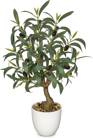 17.7 Inch Artificial Olive Tree in White Pot for Tabletop Decor