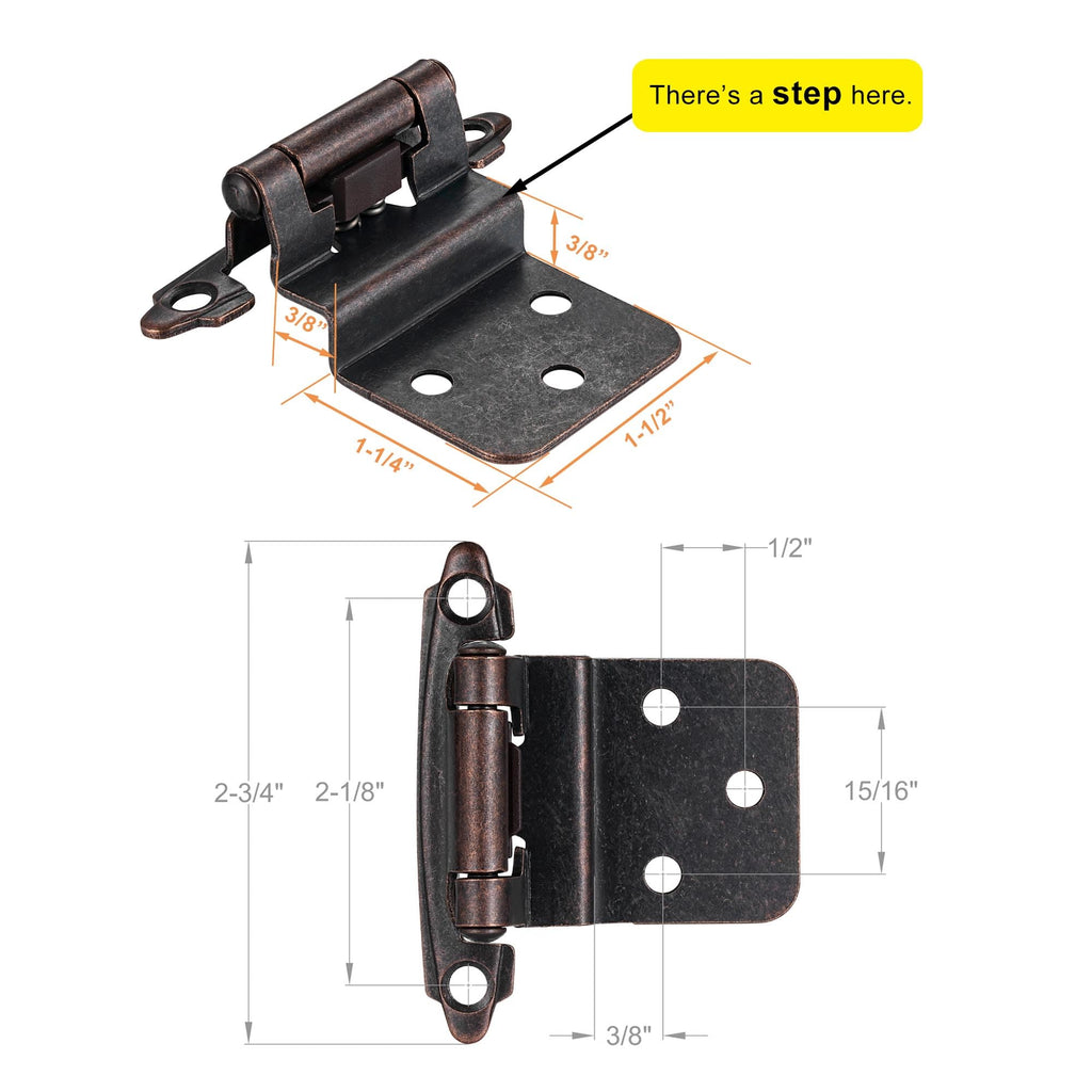 Oil Rubbed Bronze Kitchen Cabinet Hinges, 3/8" Inset, 10 Pack