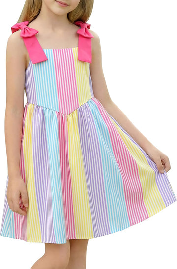 Beach Dress Summer Outfit Boho Straps Smocked Cami Bow Princess Casual Birthday Party Clothes
