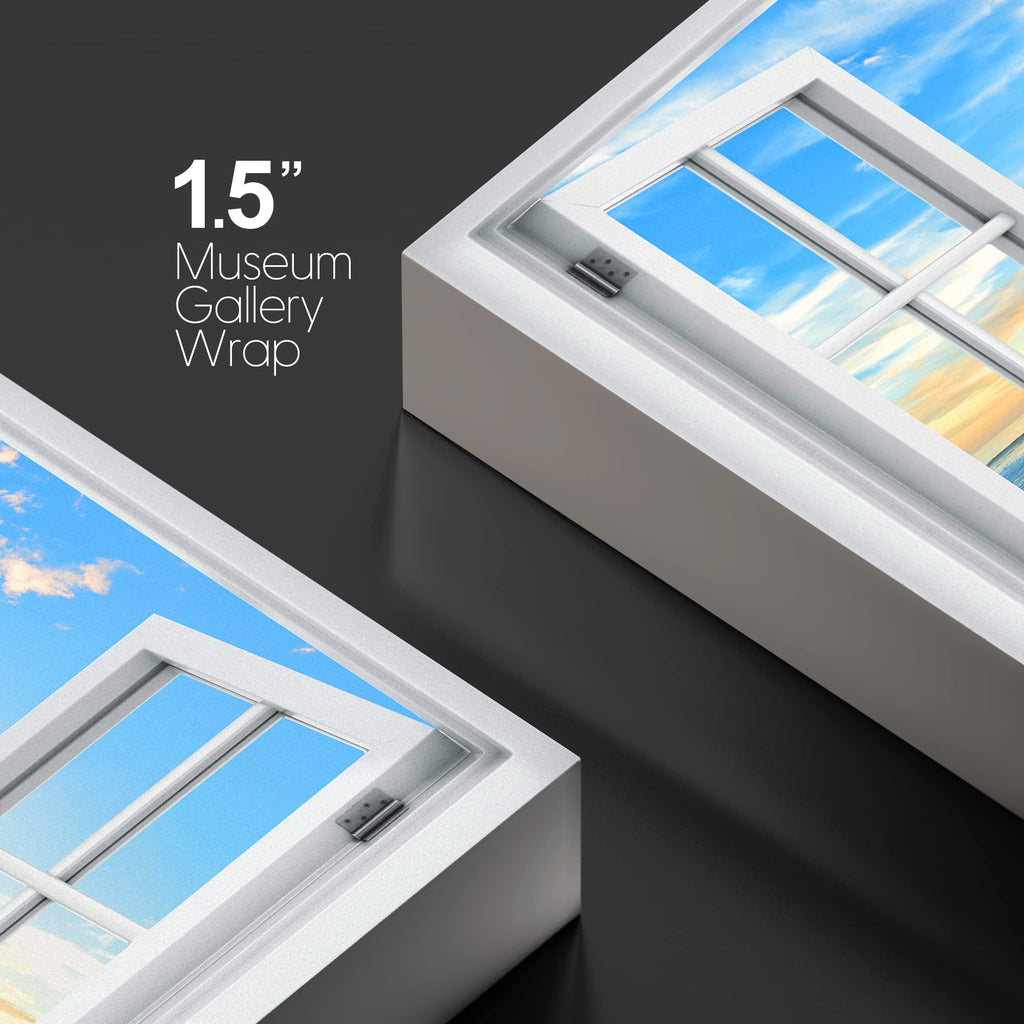 Canvas Print Wall Art Window View Birds Flying Sunset Ocean Beach Horizon Wilderness Nature Photography Realism
