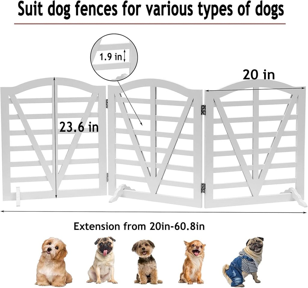 Foldable Wooden Dog Gate Freestanding Pet Gate for Dogs, 3Pane 23.6" Height