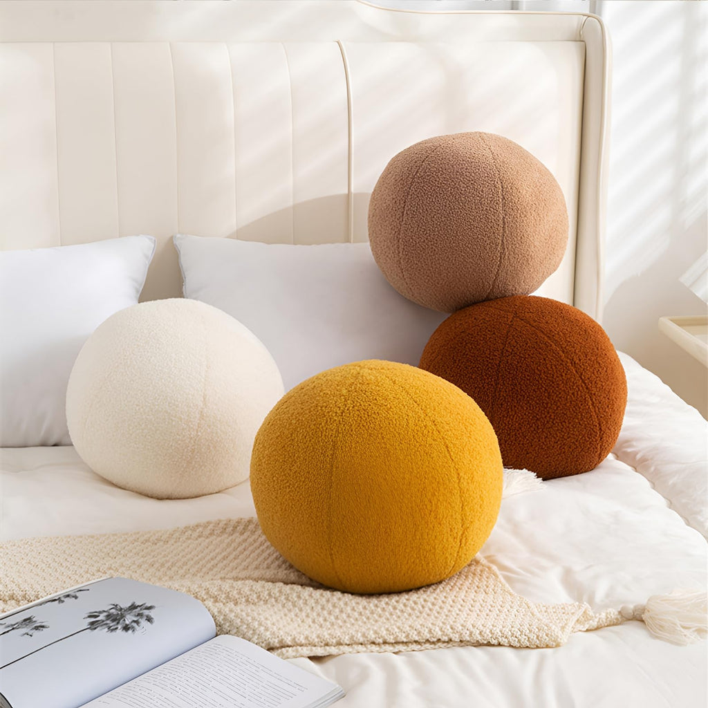 Ball Pillow, Round Sphere Decorative Throw Pillow Boucle 11.8" White