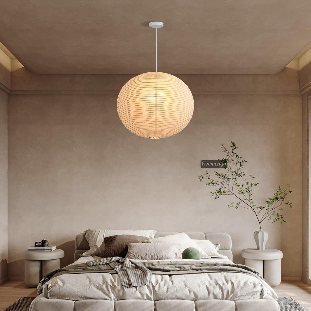 Large Paper Lamp Pendant Light Kit, 20in White Globe Lantern