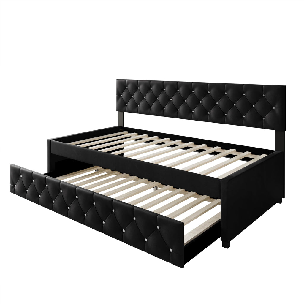 Darcey Velvet Upholstered Twin Daybed with Trundle, Tufted Guest Bed Frame, Modern Versatile Seating and Sleeping