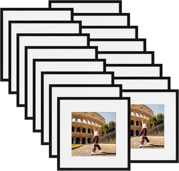 12x12 Picture Frame Black Set of 16, Matted to 8x8 Photo with Mat, Lightweight Square Gallery Frames for Wall Hanging