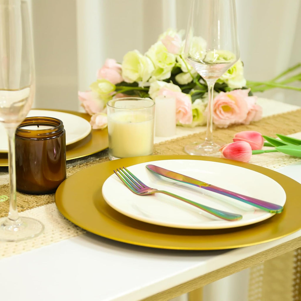 Golden Charger Plates Bulk 13 Inch Plastic Gold Plates - Set of 18