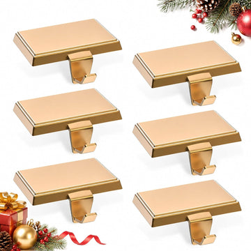 Christmas Stocking Holders for Mantle Set of 6, Heavy Duty Metal Stocking Hooks, Non-Slip Base Stocking Hangers for