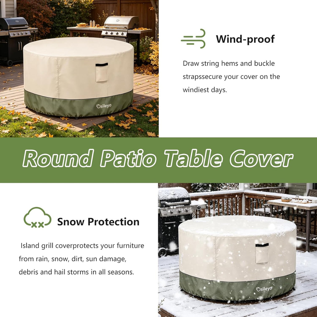 Round Outdoor Table Cover 600D Waterproof Heavy Duty Patio Furniture Covers, Round Patio Table Chair Set Covers - 54"