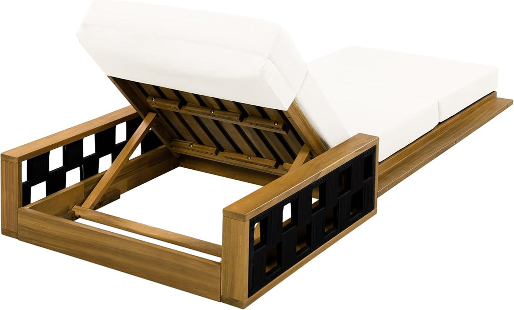 Acacia Wood Patio Chaise Lounge Set of 4, Outdoor Reclining Chairs with 4-Position Adjustable Backrest, 4-Piece