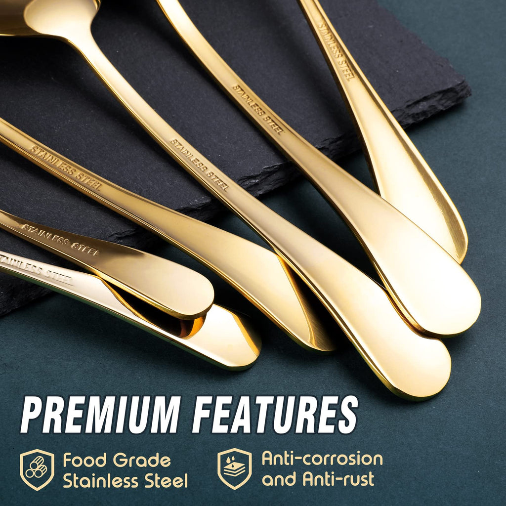 Gold Serving Utensils, 15-Piece Stainless Steel Gold Serving Utensils Set Include Serving Spoons, Slotted Serving